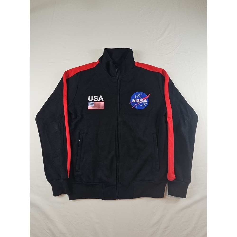 Men's Hudson Outerwear NASA USA Full Zip Large  Black Sweat Shirt Long‎ Sleeve